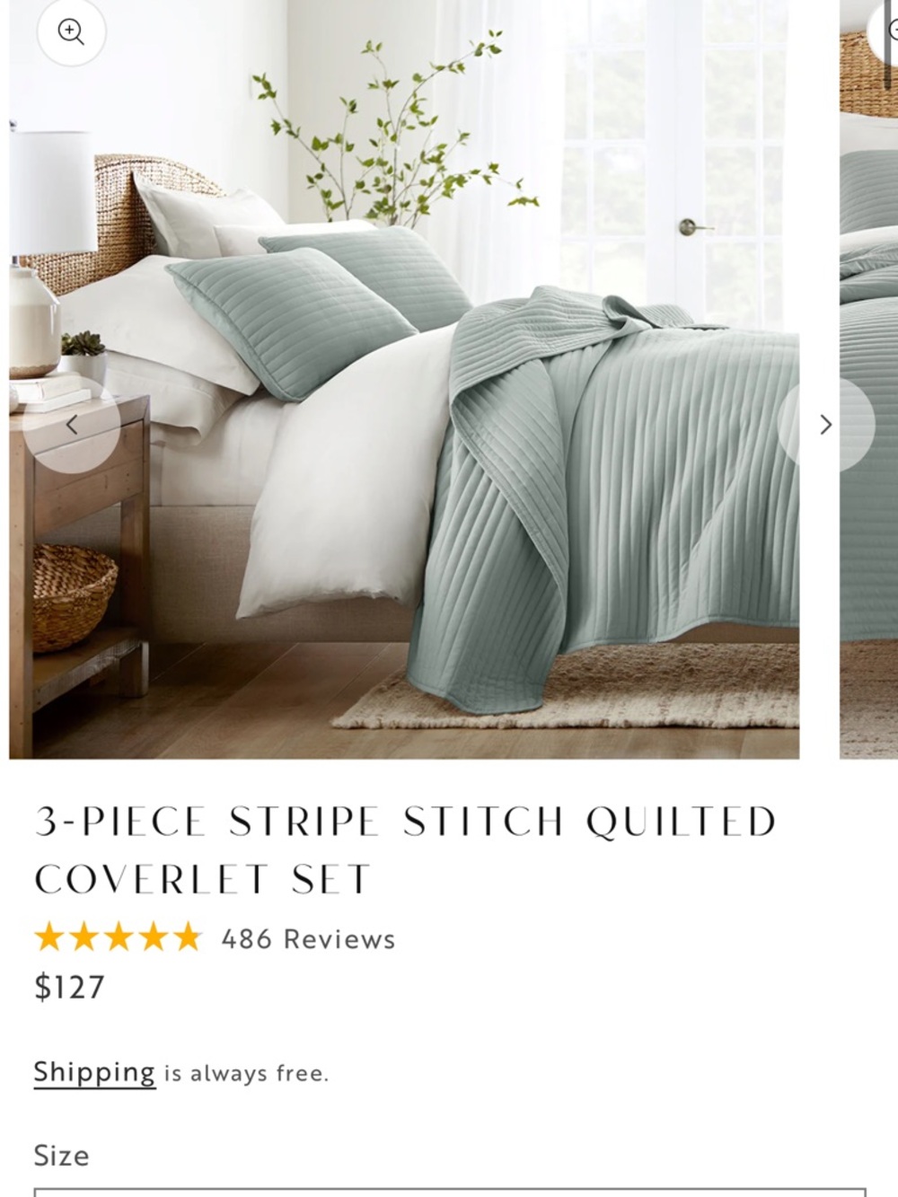 3-Piece Stripe Stitch Quilted Coverlet Set - Sage Green